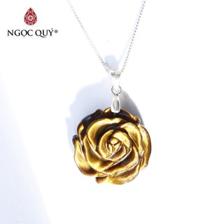 Mặt dây chuyền hoa mẫu đơn đá TA mắt hổ vàng nâu tặng dây bạc - Ngọc Quý