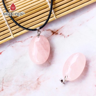 Mặt dây chuyền Thạch Anh Hồng hình bầu dục - Ngọc Quý