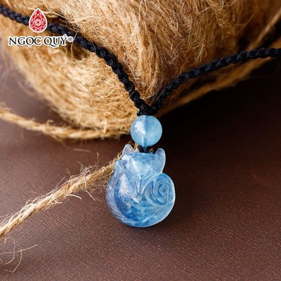 Mặt dây chuyền hồ ly 9 đuôi ngồi đá aquamarine hải lam ngọc hợp mệnh Thủy & Mộc - Ngọc Quý