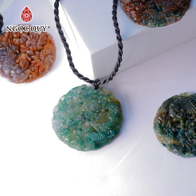 Mặt dây chuyền Long Phụng cát tường đá chalcedony tự nhiên 47mm ± 1mm MDC1271 - Ngọc Quý