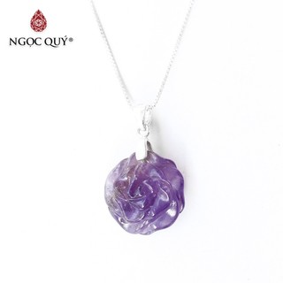Mặt dây chuyền hoa mẫu đơn đá TA tím tặng dây bạc - Ngọc Quý