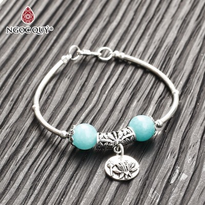 Vòng S925 phối đá thiên nhiên phối charm hoa sen S925 Mẫu VC1130 - Ngọc Quý