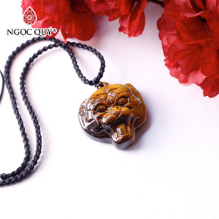 Mặt dây chuyền đầu hổ đá mắt hổ vàng nâu - Ngọc Quý