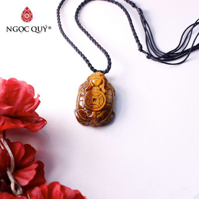 Mặt dây chuyền long quy đá mắt hổ vàng nâu - Ngọc Quý