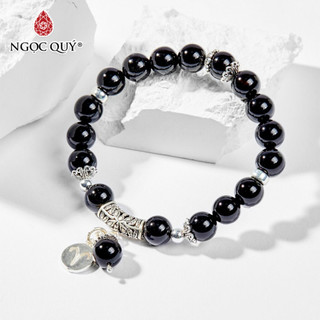 Vòng tay đá obsidian phối charm bạc cung hoàng đạo - Ngọc Quý