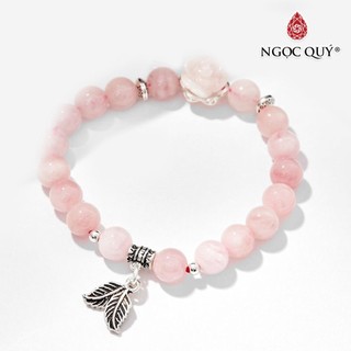 Vòng tay TA hồng phối hoa mẫu đơn charm bạc - Ngọc Quý