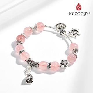 Vòng tay Thạch Anh Hồng phối charm chuông bạc - Ngọc Quý Gemstones