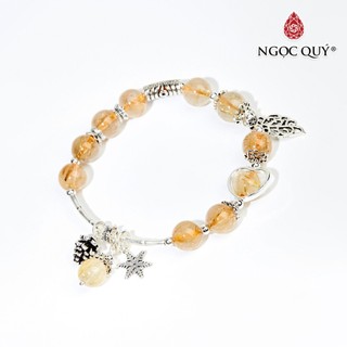 Vòng tay TA tóc vàng charm lá bạc hạt 8mm - Ngọc Quý