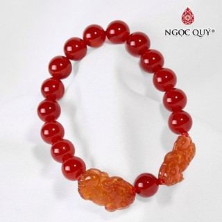 Vòng đá mã não đỏ phối 2 tỳ hưu size hạt 8mm - ngọc quý