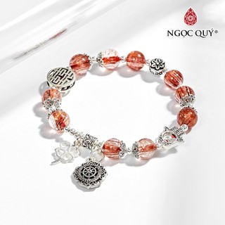 Vòng tay đá TA tóc đỏ đồng trục phối charm bạc 8mm - Ngọc Quý