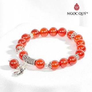 Vòng Tay Đá Mã Não Đỏ Charm Bạc Size Hạt 8mm - Ngọc Quý