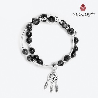 Vòng 2 line TA tóc đen phối charm dream catcher bạc 6mm - Ngọc Quý
