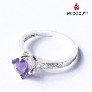 Nhẫn bạc họa tiết đơn giản đính TA tím cao cấp - Ngọc Quý