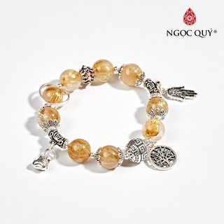 Vòng tay TA tóc vàng phối charm túi tiền bạc hạt 11mm - Ngọc Quý