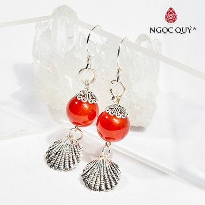 Bông Tai Mã Não Đỏ Charm Vỏ Sò - Ngọc Quý
