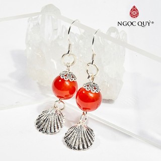 Bông Tai Mã Não Đỏ Charm Vỏ Sò - Ngọc Quý