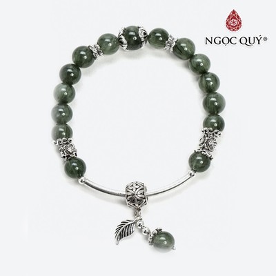 Vòng thạch anh tóc xanh charm lá hat 8mm Mẫu VC0565 - Ngọc Quý