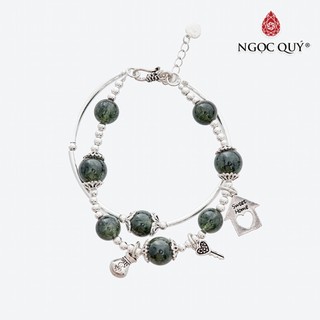 Vòng tay đôi TA tóc xanh phối charm bạc - Ngọc Quý