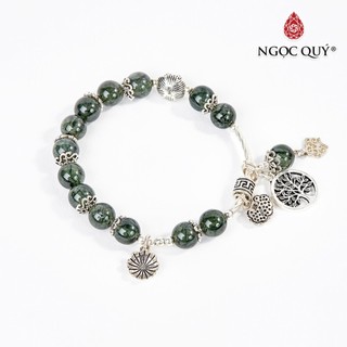 Vòng tay TA tóc xanh phối charm cây bạc hạt 8mm - Ngọc Quý
