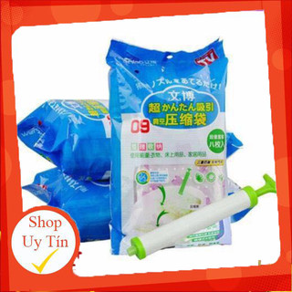 BỘ 8 TÚI HÚT CHÂN KHÔNG ĐỰNG QUẦN ÁO, CHĂN MÀN TẶNG KÈM BƠM TAY