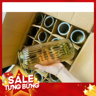 Lọ hoa thủy tinh màu hổ phách 25cm họa tiết pha lê sang trọng