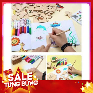Bộ khuôn gỗ vẽ tranh, tô màu cho bé