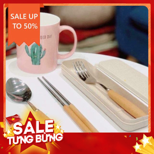 Bộ thìa dĩa lúa mạch cán gỗ