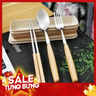 Bộ thìa dĩa lúa mạch cán gỗ