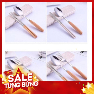 Bộ thìa dĩa lúa mạch cán gỗ