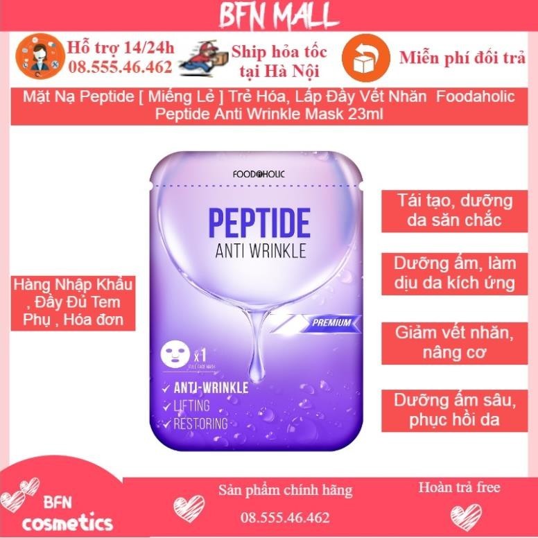 Mặt Nạ Peptide [ Miếng Lẻ ] Trẻ Hóa, Lấp Đầy Vết Nhăn  Foodaholic Peptide Anti Wrinkle Mask 23ml