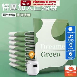 SET 6 Túi Hút Chân Không Xanh Lá Cao Cấp Tặng Kèm Bơm Điện Cực Tiện Lợi , Túi Đựng Quần Áo Chăn Gối Hút Chân Không