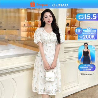 Đầm hoa nhí thiết kế tay bí thắt nơ thời trang GUMAC DE03016