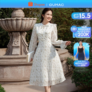 Đầm hoa cổ thắt nơ thời trang GUMAC DE03024