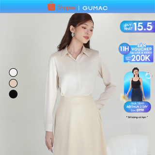 Áo sơ mi basic lụa 2 màu trắng đen thiết kế tay dài phối nút thời trang GUMAC BAE00003