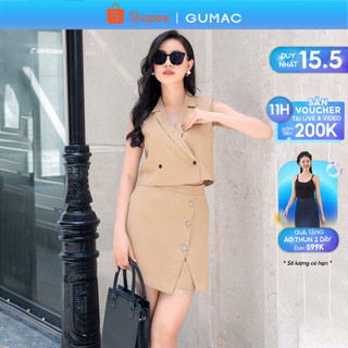 Set lẻ Áo kiểu Danton GUMAC AD09027 - Quần short giả váy nữ GUMAC QD09019 lai xẻ V đính nút trang trí