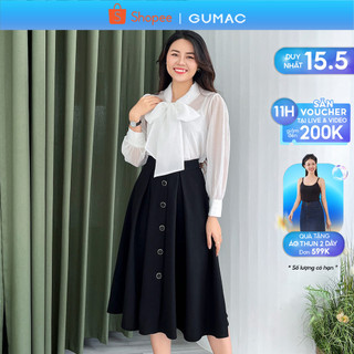 Chân váy nữ dáng dài, màu đen phối nút thanh lịch GUMAC VE01081