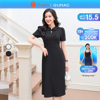 Đầm nữ dáng A GUMAC DD10063 tay ngắn xếp li phồng sang trọng thanh lịch