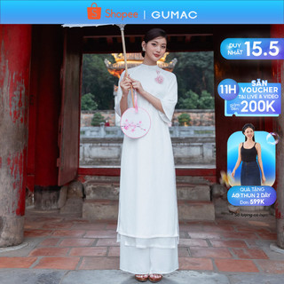 Set lẻ Áo dài 2 tà đính hoa thời trang GUMAC QPD12055 - Quần lụa ống rộng thời trang GUMAC QD12097