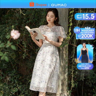 Đầm hoa thắt nơ cổ thời trang GUMAC DE03006