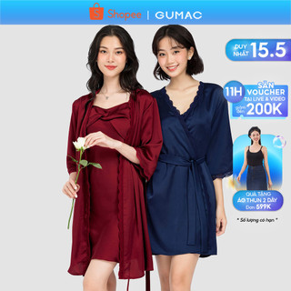 Áo khoác ngủ nữ GUMAC nhiều màu dáng dài buộc eo chất liệu lụa AC10059