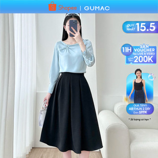 Chân váy nữ dáng xòe xòe xếp ly, chân váy dài nữ màu đen thời trang GUMAC VE01018
