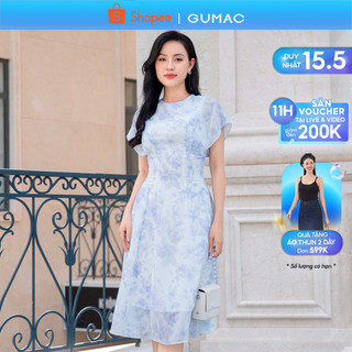Đầm dáng xòe nữ GUMAC DD09047 chất voan, tay liền có xếp li eo