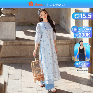 Áo dài hoa tay phồng thời trang GUMAC QPD12046 (không kèm quần)