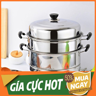 Nồi hấp 3 tầng inox 28cm kèm 2 vỉ hấp
