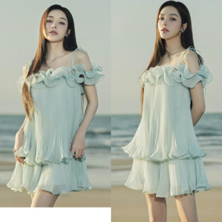  Váy Đi Biển Dập Ly Màu Xanh Mint MELLYSTORE Váy 2 Dây Cổ Bồng Chất Liệu Tơ Nến Cao Cấp Đẹp Quyến Rũ ,Sang Trọng A22 