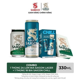 Combo 2 Thùng Bia Saigon Lager 24 lon - 330ml/lon + Bia Sài Gòn Chill 18 lon - 330ml
