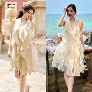 Đầm Trễ Vai Đi Biển Phối Tà Lụa  MELLYSTORE Váy Đi Biển Bánh Bèo Chất Liệu Tơ Nến Màu Trắng Cao Cấp Đẹp Quyến Rũ A22