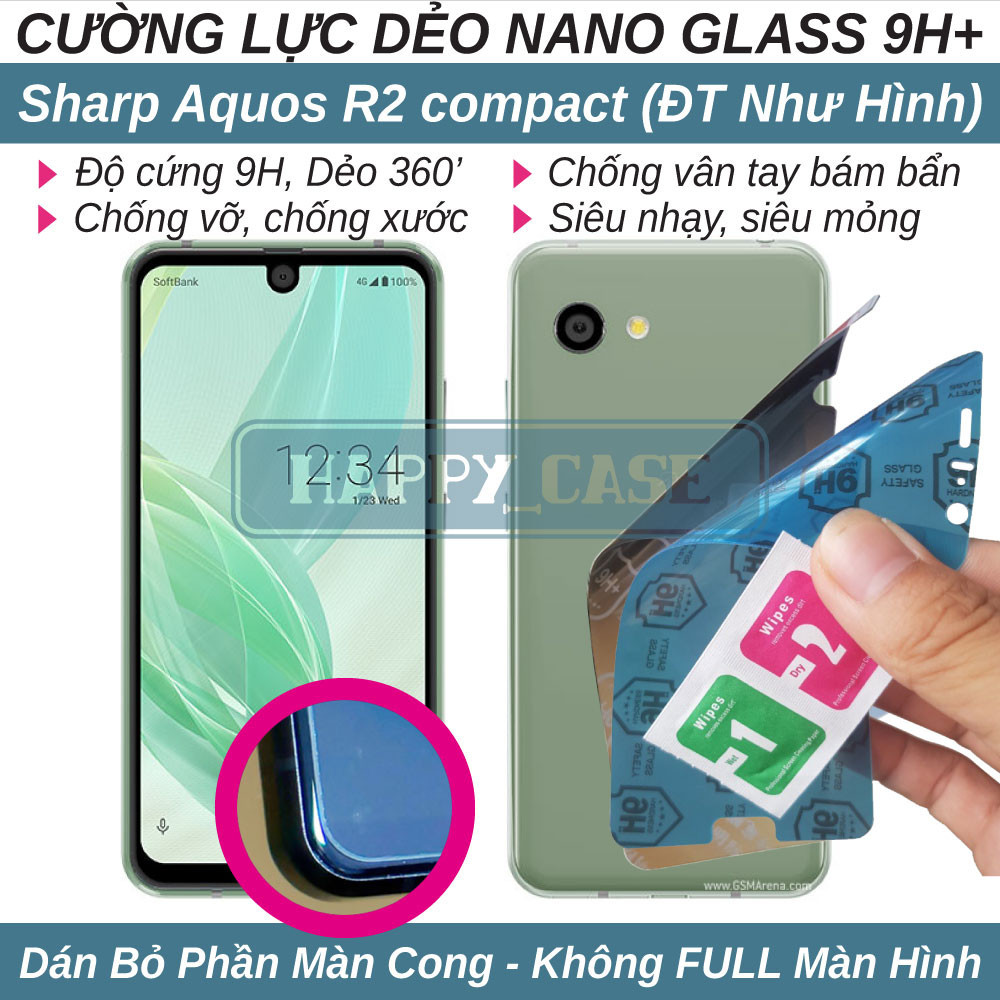 Dán cường lực dẻo nano cho Sharp Aquos R2 compact (trong suốt và chống nhìn trộm) không viền đen