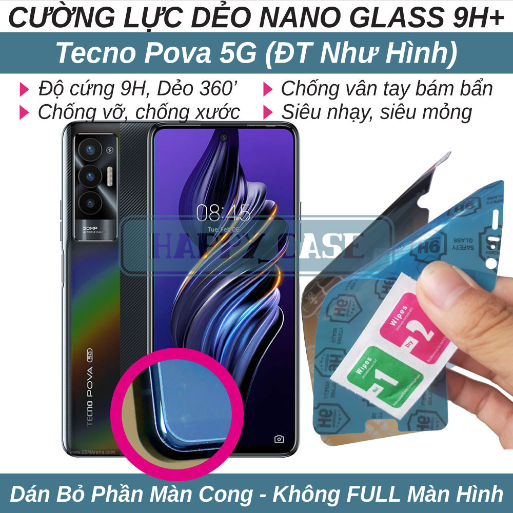 Dán cường lực dẻo nano cho Tecno Pova 5G (trong suốt và chống nhìn trộm) không viền đen