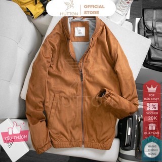 Áo khoác Bomber Da Lộn, Chất Vải Mềm, Mịn, Màu Vàng Bò- HUTTON